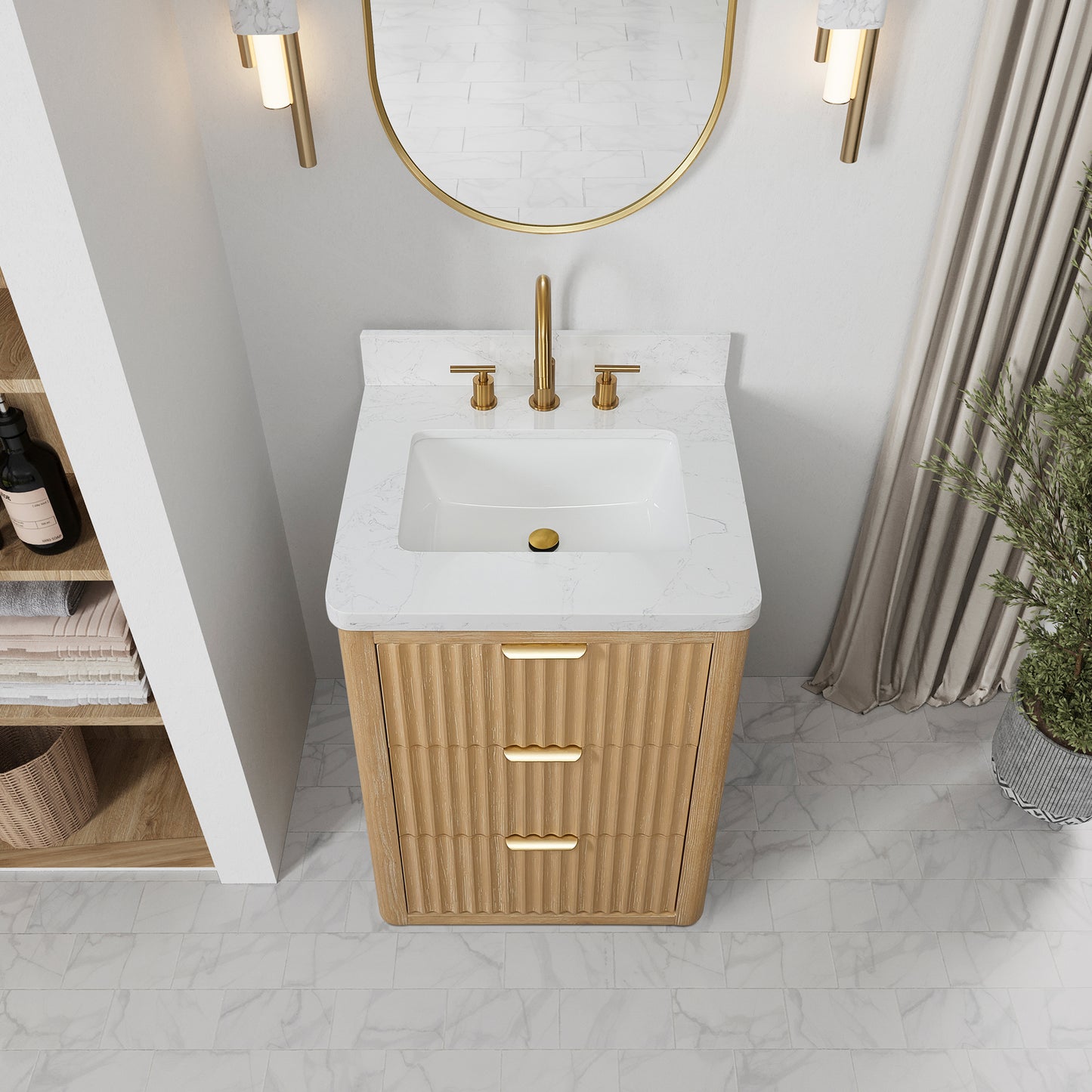 Vinnova Cadiz Bath Vanity, Composite Stone Top, Washed Ash Grey, 24", No Mirror