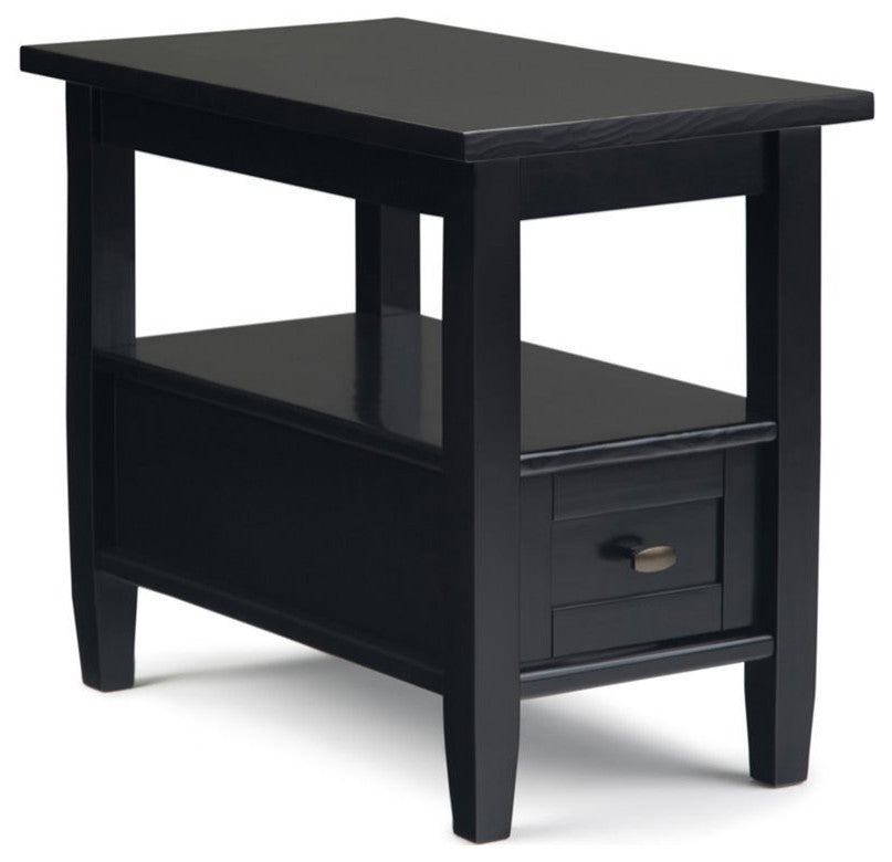 Warm Shaker Solid Wood 14 Inch Wide Rectangle Narrow Side Table In Black