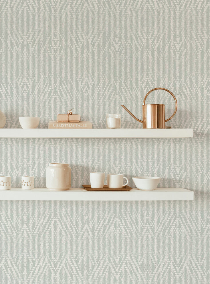 Woven Look Mixed Chevron Peel and Stick Vinyl Wallpaper, Sage, 24"w X 60"h