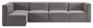 Quincy Velvet Upholstered 5-Piece L-Shaped Modular Sectional, Grey