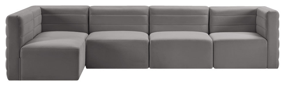 Quincy Velvet Upholstered 5-Piece L-Shaped Modular Sectional, Grey