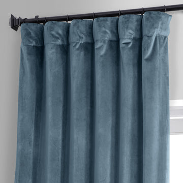 Signature Plush Velvet Blackout Curtain Single Panel, Oxford Blue, 50wx84l
