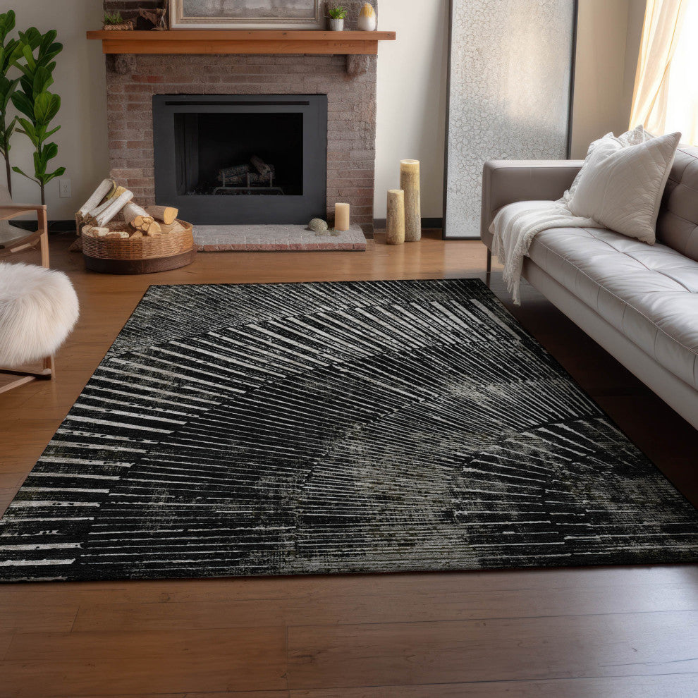 Premium Machine Washable Mayfield AMF542 Black 9' x 12' Rug
