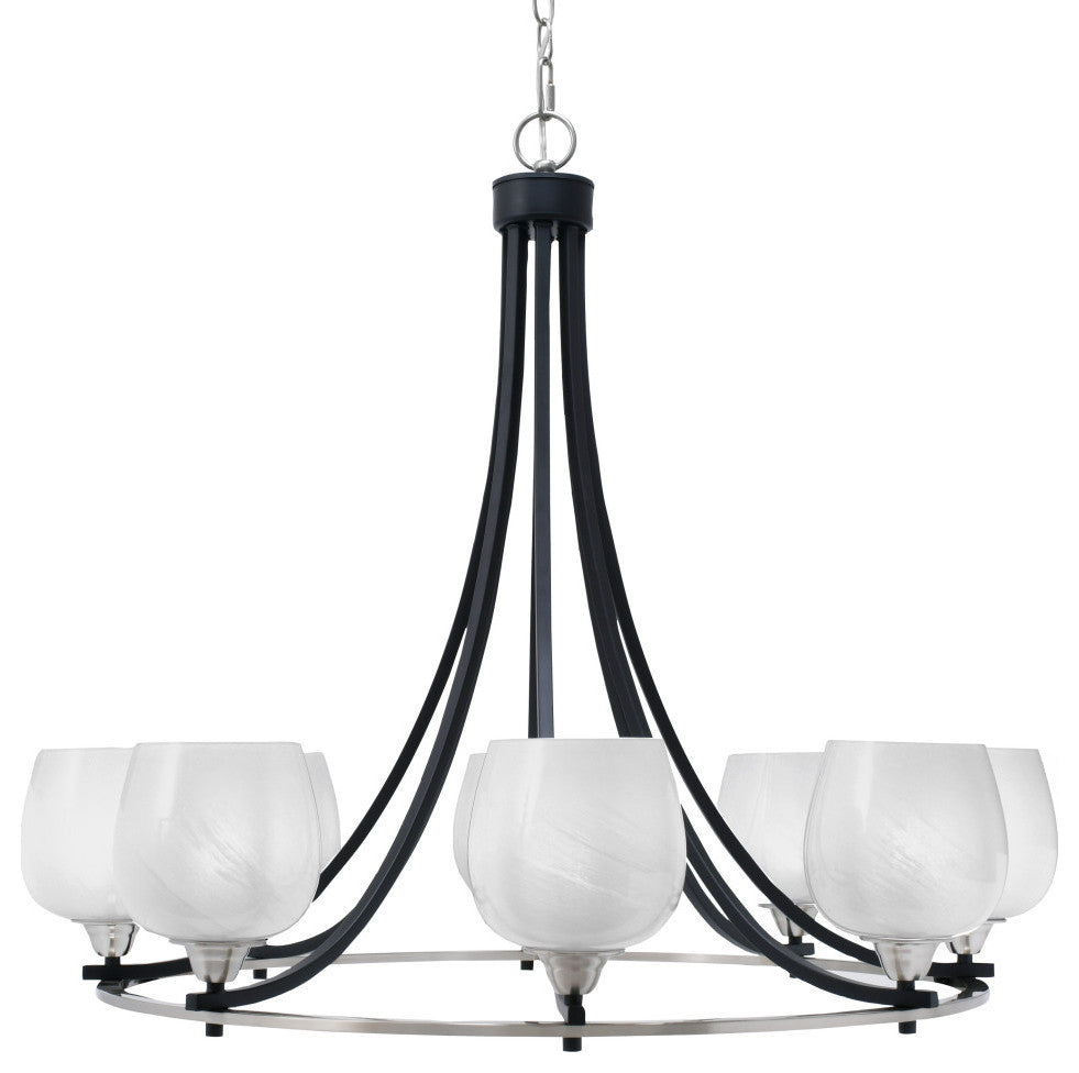 Paramount 8-Light Chandelier, Matte Black & Brushed Nickel, 6" White Marble