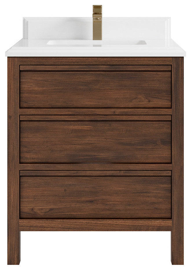Elizabeth 30 Single Sink Bath Vanity in Dark Walnut Teak 1.5" White Quartz