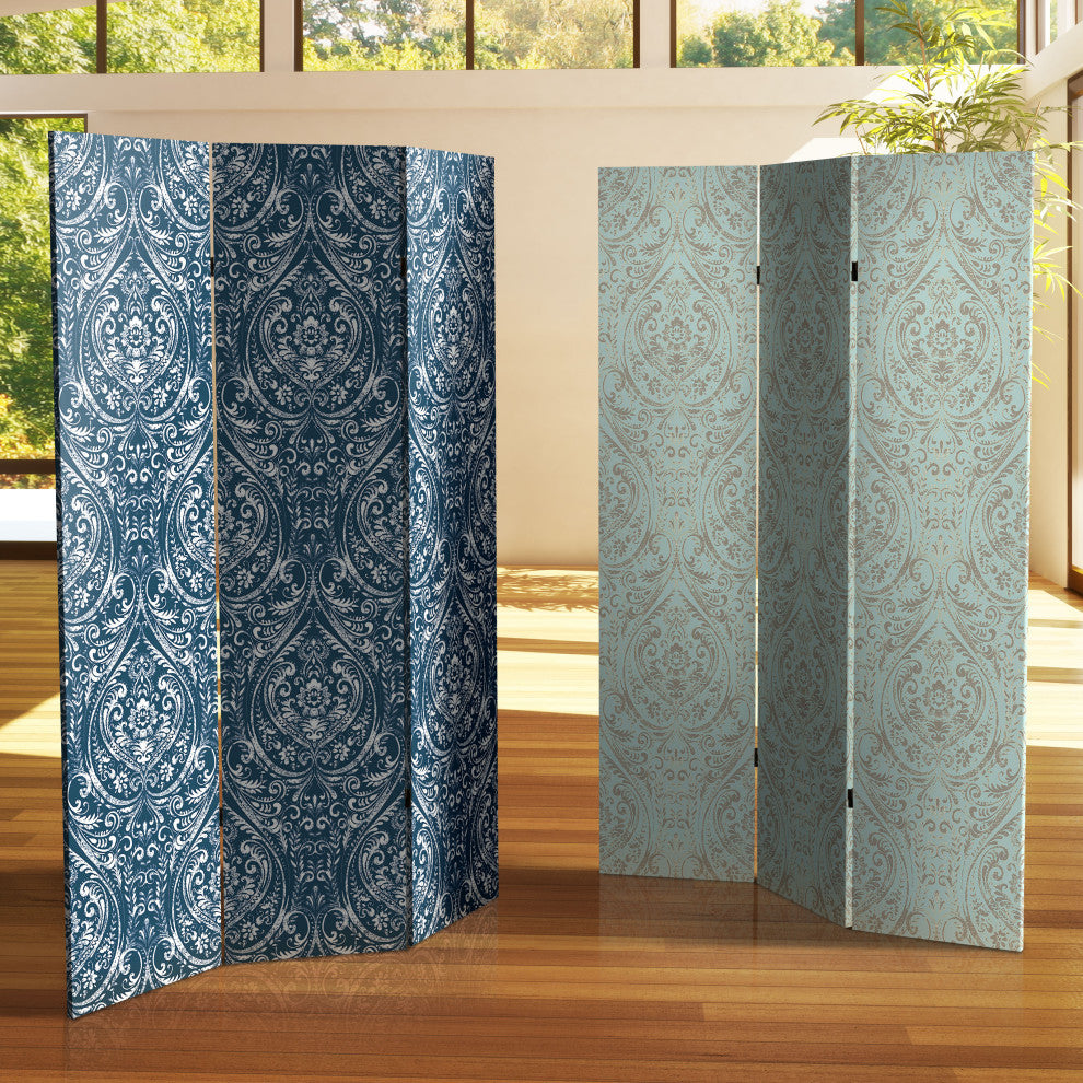 6' Tall Double Sided Ocean Damask Canvas Room Divider