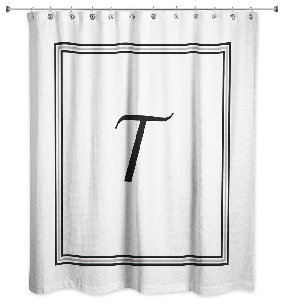 Classic White Monogrammed Shower Curtain, T
