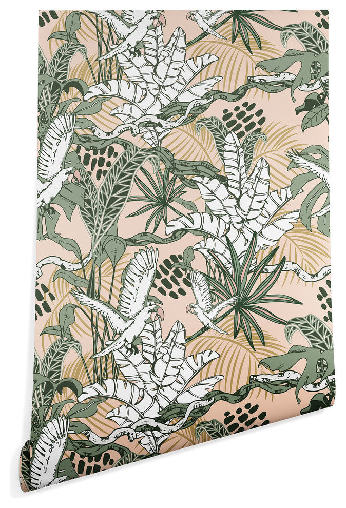 Deny Designs Marta Barragan Camarasa Jungle Drawing Wallpaper, Green, 2'x8'