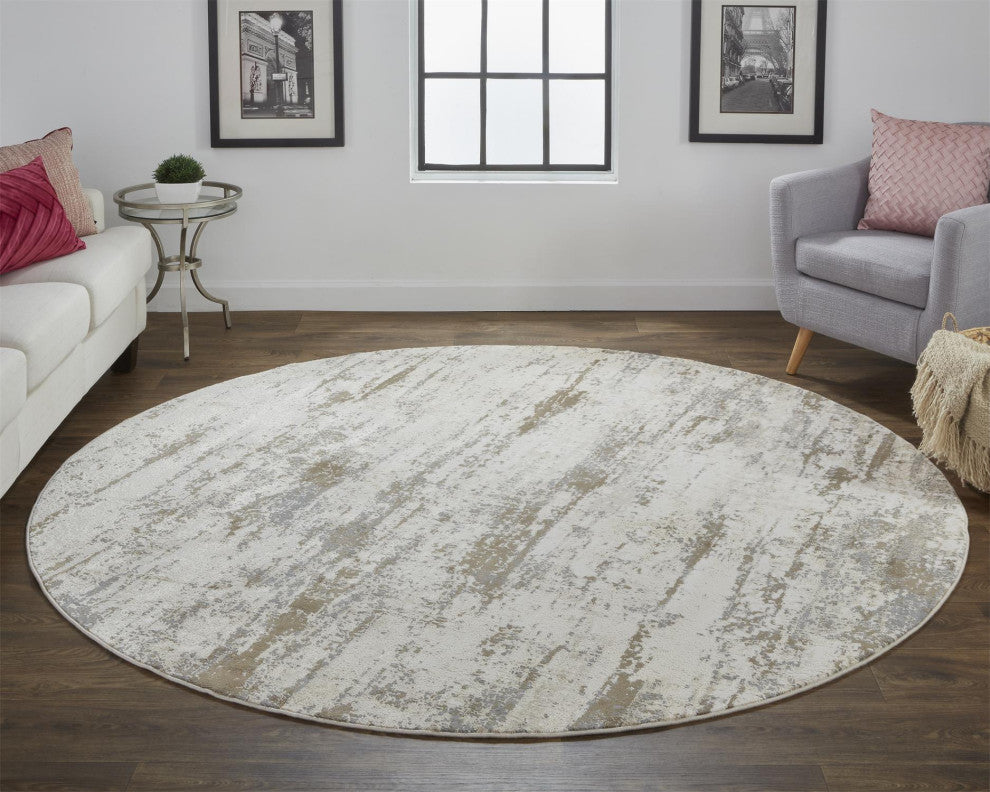 Weave & Wander Frida Silver/Beige 7'9"x7'9" Round Power Loomed Area Rug