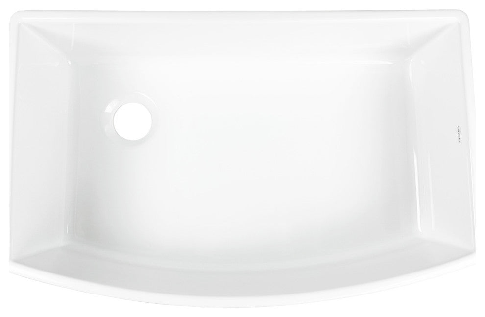 Austen Crisp White Fireclay 33" Single Bowl Bow Front Undermount Kitchen Sink