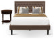 2Pc Queen Size Bed Set, 1 Wood Bed Frame Brown Padded, 1 Nightstand, Black Legs