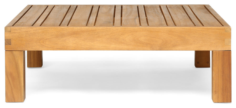Keith Outdoor Right Arm Loveseat and Coffee Table Set, Blue/Teak