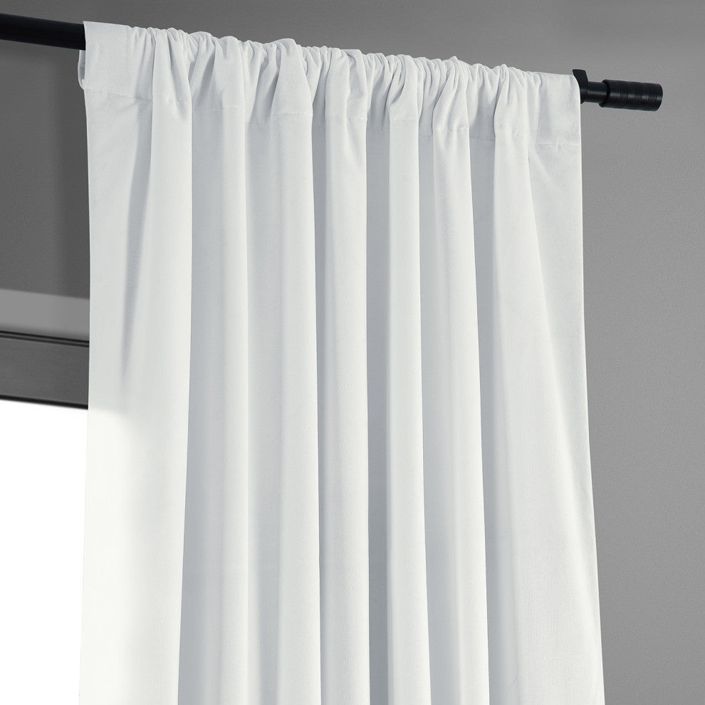 Signature Blackout Velvet Curtain Single Panel, Primary White, 50wx84l