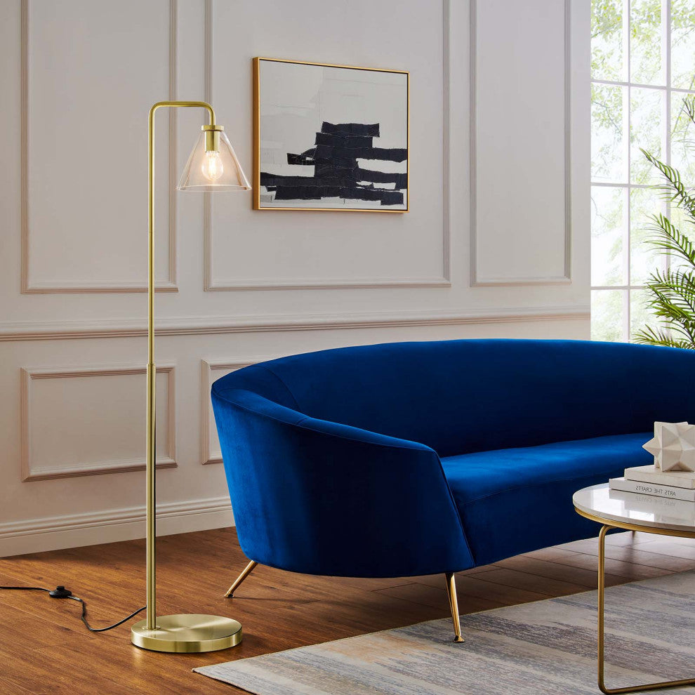 Floor Lamp Light, Gold, Glass, Modern, Mid Century Cafe Bistro Hospitality