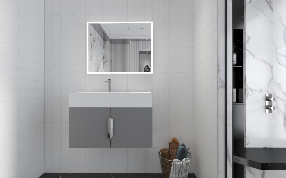 CastelloUSA Amazon 30" Left Wall Mounted Bathroom Vanity Set, Gray, White Top, Chrome Handles