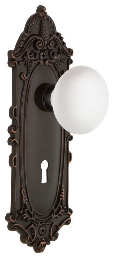 Victorian Plate With Keyhole Privacy Poreclain Knob, Timeless Bronze