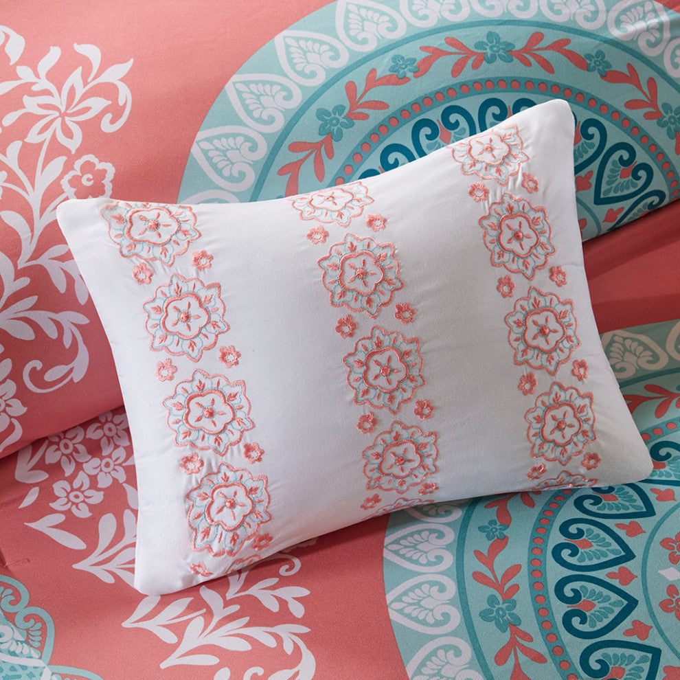 Intelligent Design Loretta Boho Comforter Set With Bed Sheets, Coral