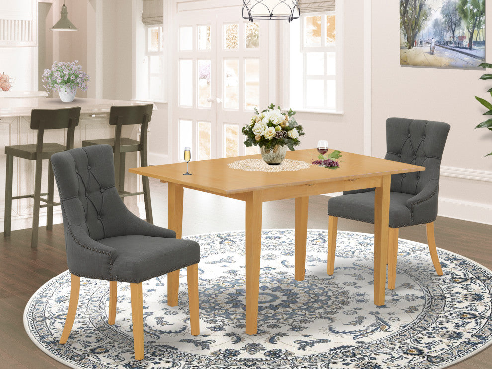 3Pc Dinette Set, Rectangular Table, Butterfly Leaf, Two Chairs, Oak