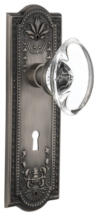 Meadows Plate With Oval Clear Crystal Knob, Antique Pewter