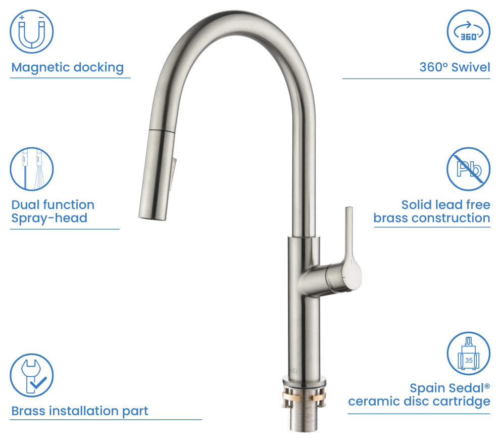 Fusion-T Single Handle Pull Down Kitchen Sink Faucet, Brushed Nickel