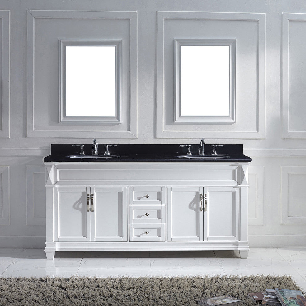Virtu Victoria 72" Double Bathroom Vanity, White With Faucet and Mirrors
