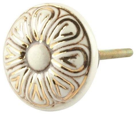 Set of 4 Etched Golden Flower Ceramic Cabinet Knobs