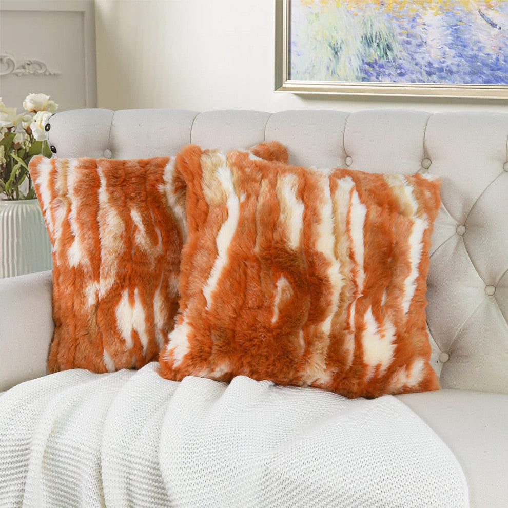 Jacquard Faux Fur Pillow Covers Set of 2, Burnt Orange, 26'' x 26''