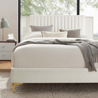 Zahra Channel Tufted Performance Velvet Queen Platform Bed, White