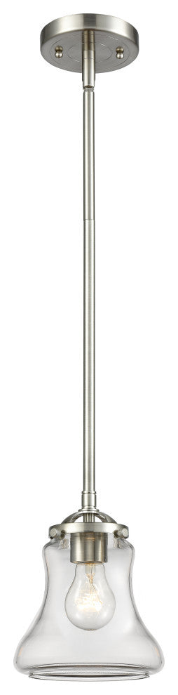 Bellmont 1-Light Mini Pendant, Brushed Satin Nickel, Clear