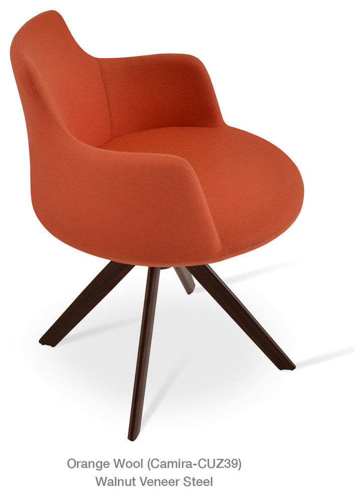 Dervish Sword Chair, Walnut Veneer Steel Base, Orange Leatherette
