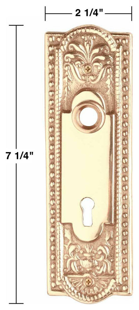 Door Back Plate Solid Brass Beaded With Keyhole 7 1/4" H Pack of 4