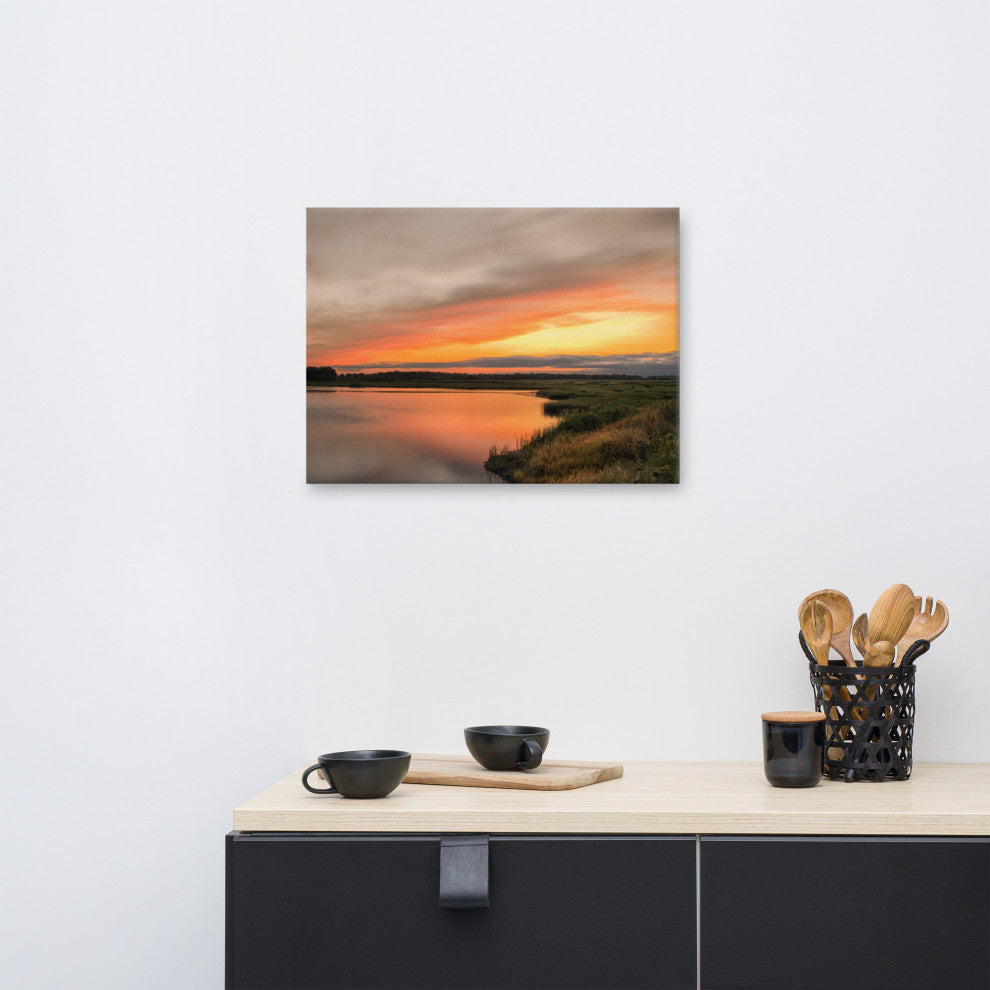 Farmhouse Style Wall Art: Sunset Woodland Marsh  Canvas, 18" X 24"