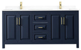 Daria 72, Double Vanity, Dark Blue, White Marble Top, Square Sinks