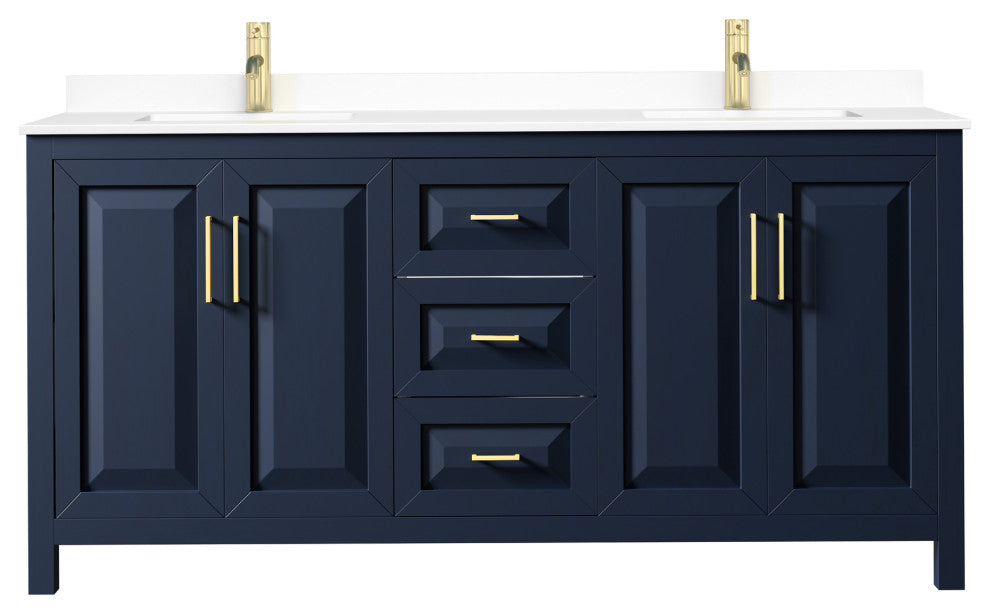 Daria 72, Double Vanity, Dark Blue, White Marble Top, Square Sinks