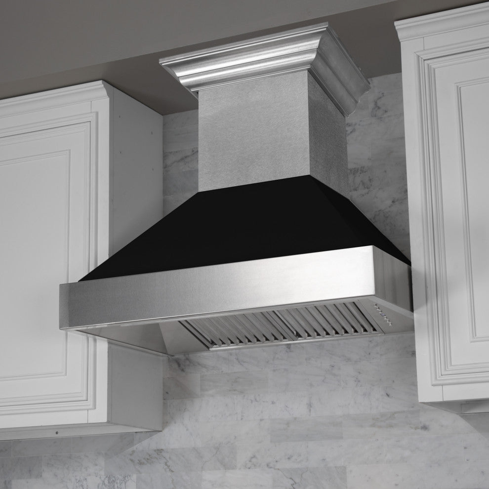 Ducted DuraSnow Stainless Steel Range Hood with Black Matte Shell