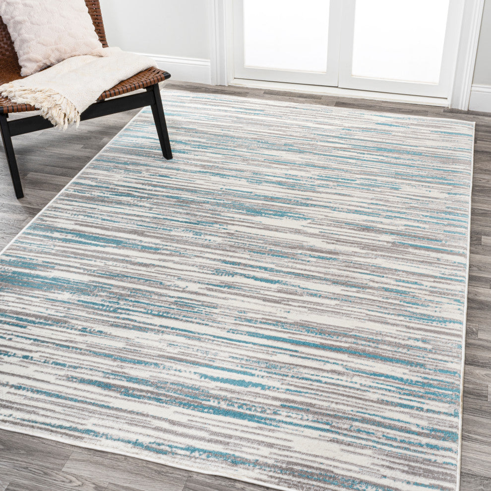 Speer Abstract Linear Stripe Gray/Blue 4'x6' Area Rug