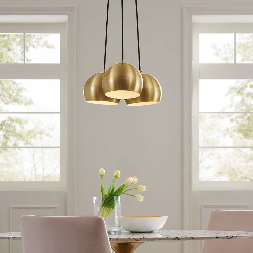 Chalice 3-Light Metal Pendant, Satin Brass