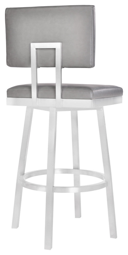 30" Vintage Gray on Stainless Faux Leather Rectangular Swivel Armless Barstool