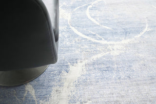 Fine Pure Silk Hand-Knotted Silk Blue/Gray/Ivory Area Rug