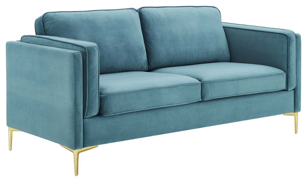 Kaiya Performance Velvet Sofa-Sea Blue