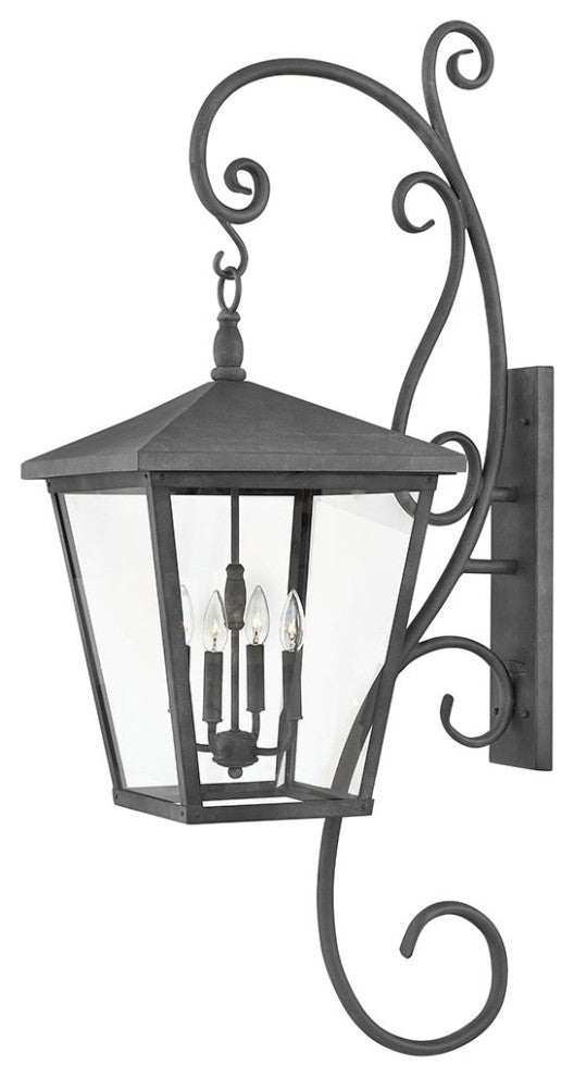 Hinkley Trellis Double Extra Large Wall Mount Lantern With Scroll, Aged Zinc