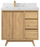 Madison Teak 36 Left Offset Bath Vanity in Light Natural 2" Calacatta Laza