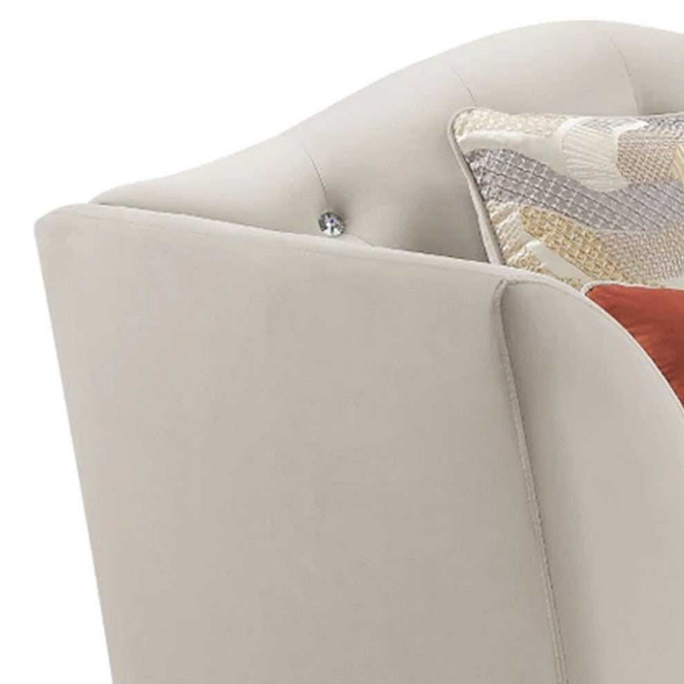 Benzara BM275497 44" Chair, Velvet, Arched, Button Tufted, Metal Legs, Beige