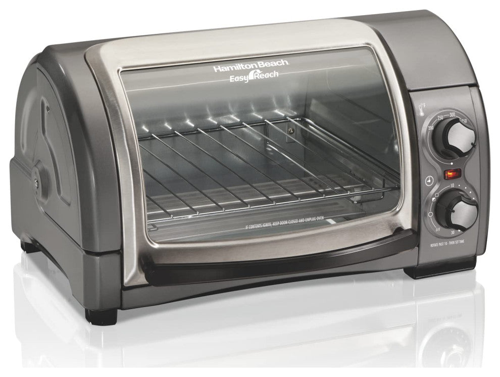 Easy Reach 4-Slice Countertop Toaster Oven With Roll-Top Door, 1200 Watts, Fits