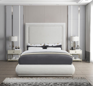 Brooke Linen Textured Fabric Upholstered Bed, Cream, Queen