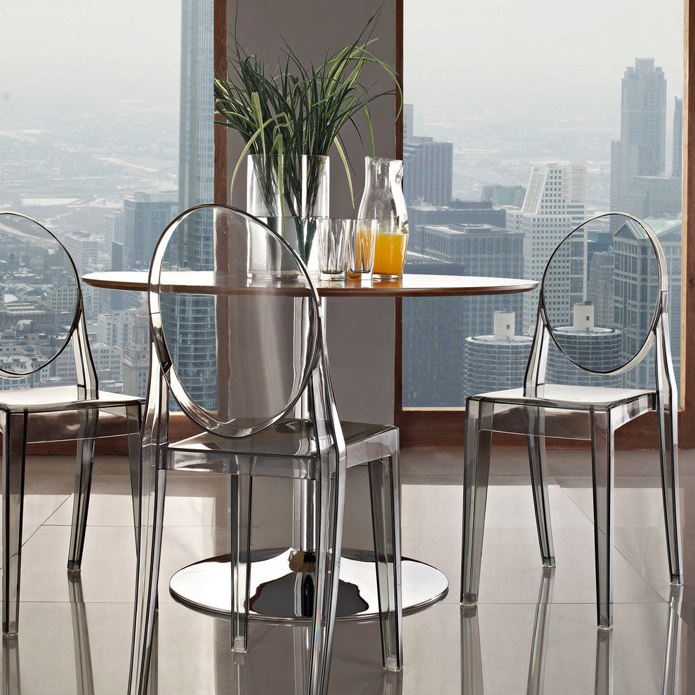 Modern Contemporary Kitchen Dining Side Chair Smoked Clear, Outdoor or Indoor