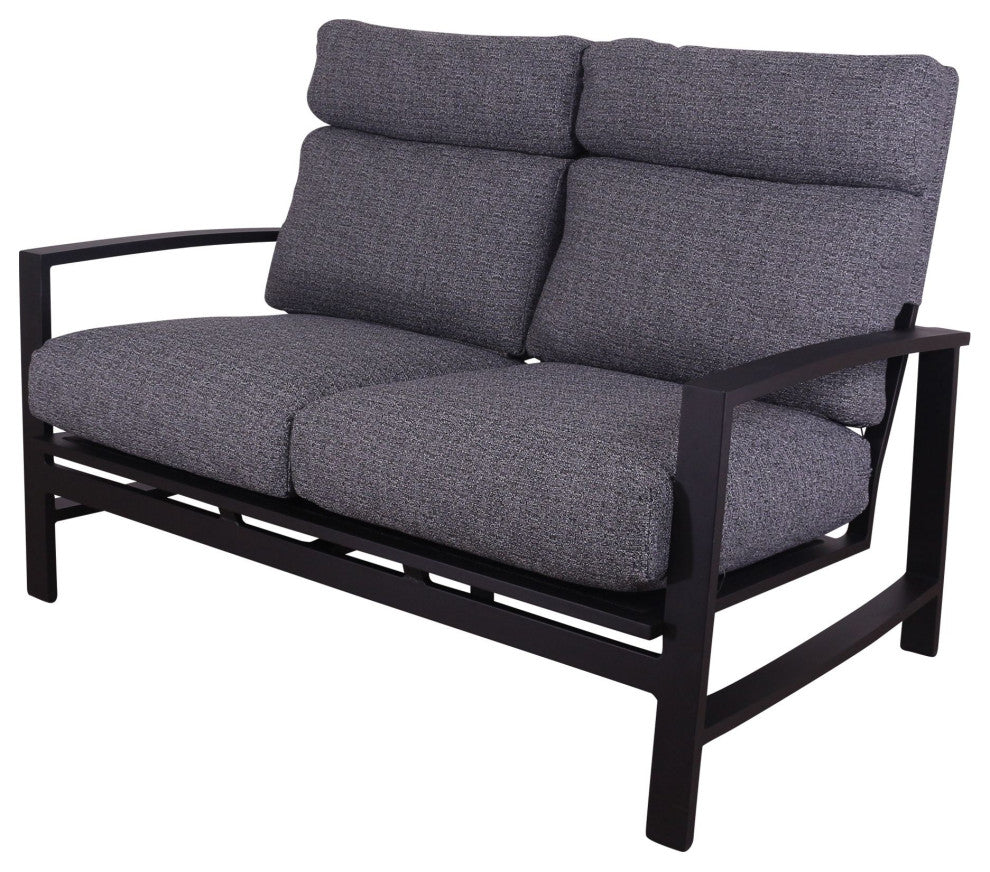 Courtyard Casual Santorini Black Aluminum Loveseat With Envelop Back Cushion