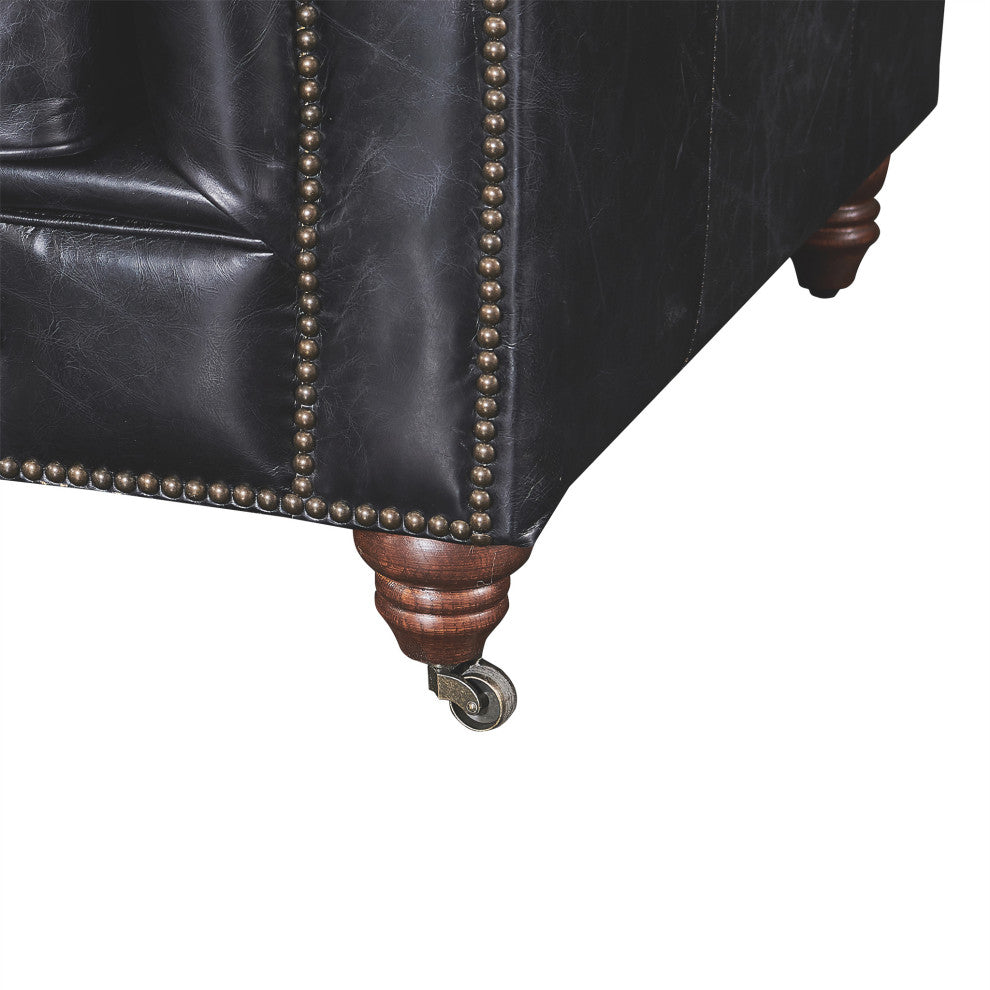 Top Grain Leather Chesterfield Love Seat, Slate