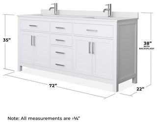 Beckett 72" White Double Vanity, White Cultured Marble Top