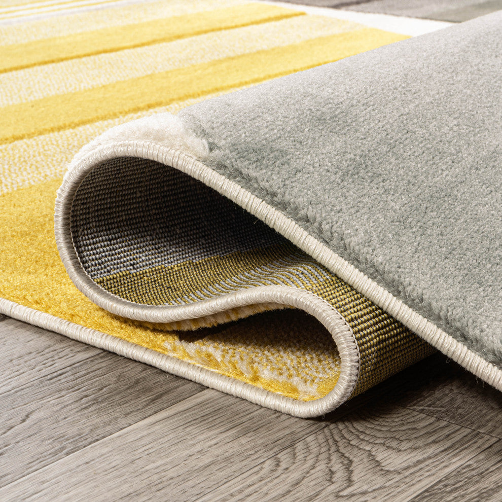 Nicky Geometric Striped Circles Gray/Yellow/Cream 5 ft. x 8 ft. Area Rug